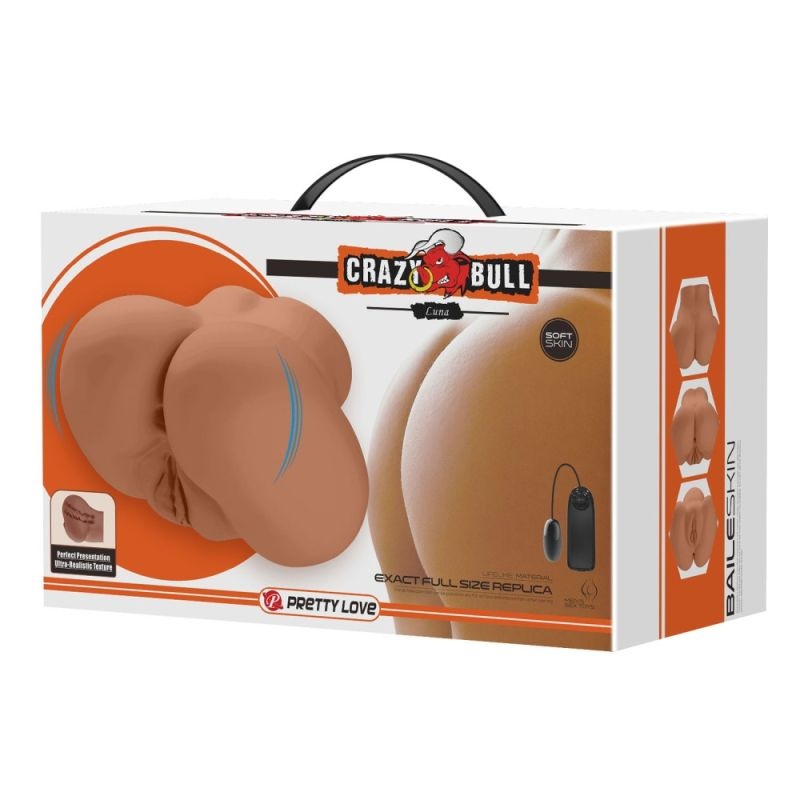 Masturbator Dublu cu vibratii Crazy Bull Luna Brown