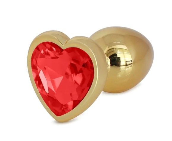 Plug anal Decorat cu o piatra in forma de inima Hearty Buttplug, Large, Gold/Red