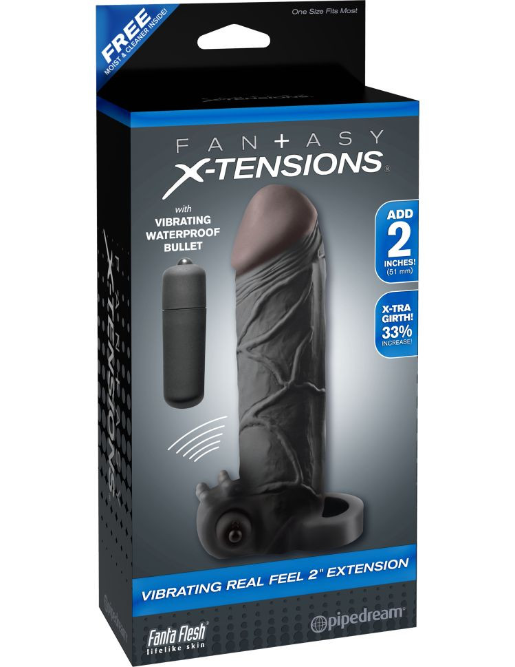 Prelungitor penis cu vibratii X-TENSIONS VIBRATING REALFEEL 2INCH EXT. BLACK 16.5cm