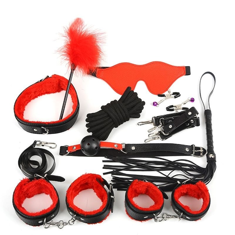 Set complet Bondage format din 10 piese de calitate superioara BDSM Fetish Fantasy Set Black/Red,