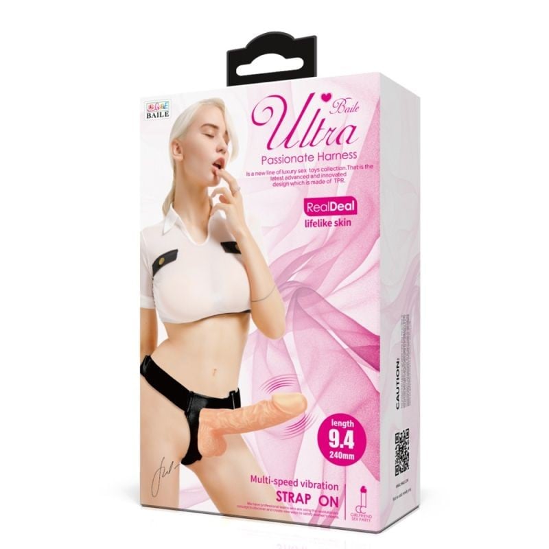 Strap-on reglabil cu vibrator realist detasabil 24cm Ultra Passionate Harness