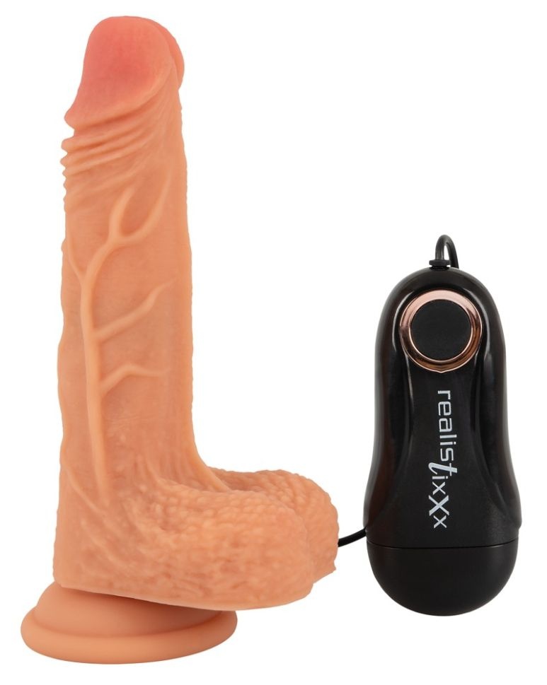 Vibrator cu 3 moduri de vibrație controlate de telecomanda RealThing Small 18cm (inserabil 13.5cm) - 3 | YEO