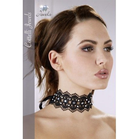 Accesoriu pentru gat Embroidered Choker+Rhinestones