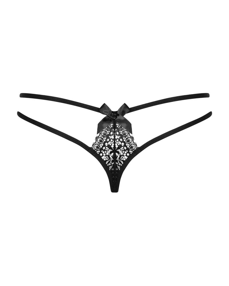 Chilot tanga dantela fina cu motive florale si barete subtiri Intensa double thong, Obsessive, black - L/XL - 1 | YEO