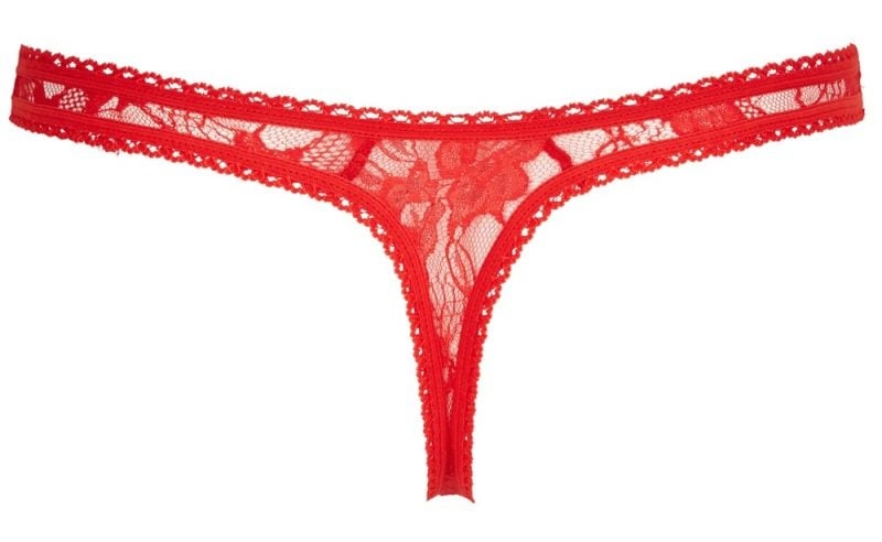 Chilotei tanga din dantela florala cu decupaj in zona intima String lace, Orion, red - S