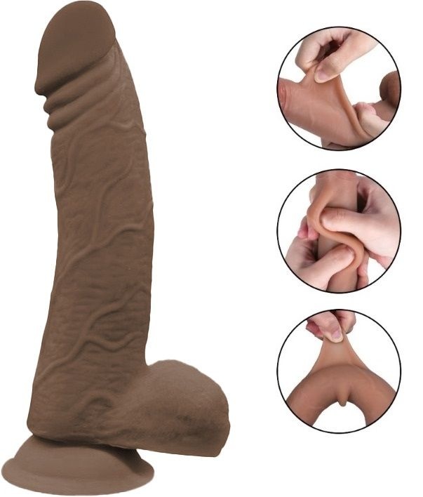 Dildo realist cu doua straturi, flexibil Rusty Sliding&Bendable, Strat Dublu, Skin, 23 cm