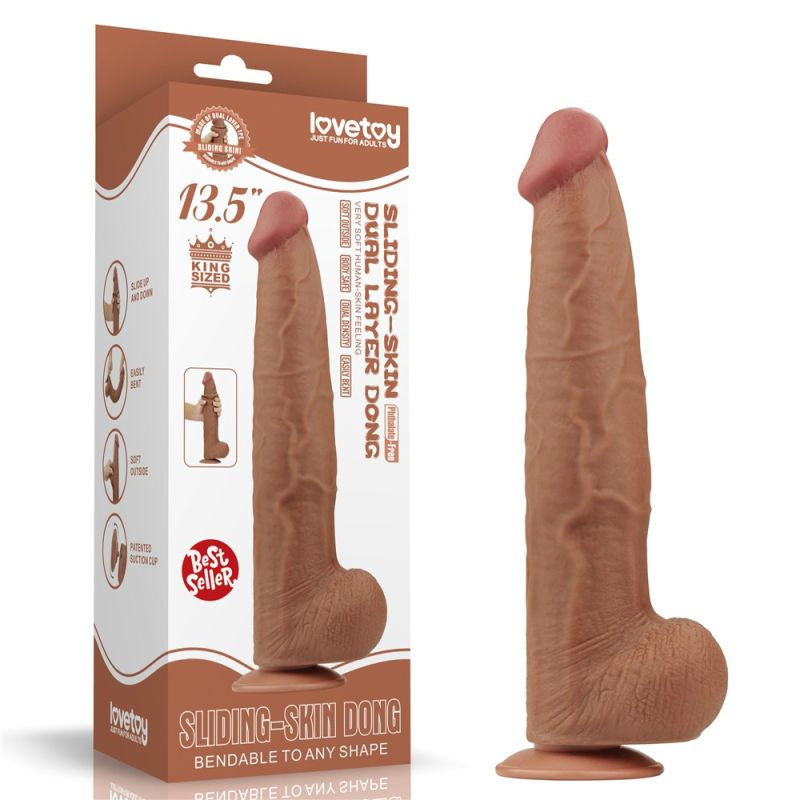 Dildo realist gigantic 13.5\'\' King Sized Sliding Skin Dual Layer Dong Brown (34cm)