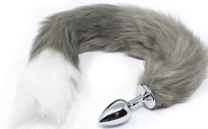 Dop Anal Plug cu coada lunga Fox Tail, Small, Gray/White