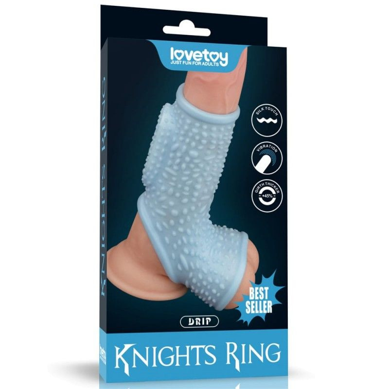 Inel erectie cu vibratii Vibrating Drip Knights Ring with Scrotum Sleeve Blue