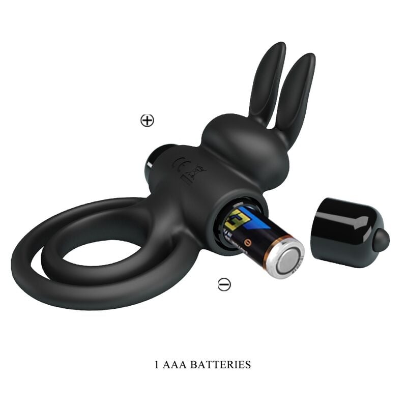 Inel penis cu stimulare clitoridiana Pretty Love Vibro Penis Ring Bunny III Black