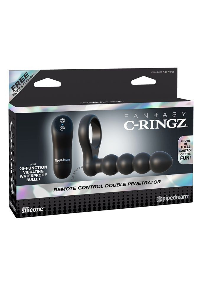 Inel penis cu vibratii, stimulator anal si telecomanda wireless DOUBLE PENETRATOR BLACK