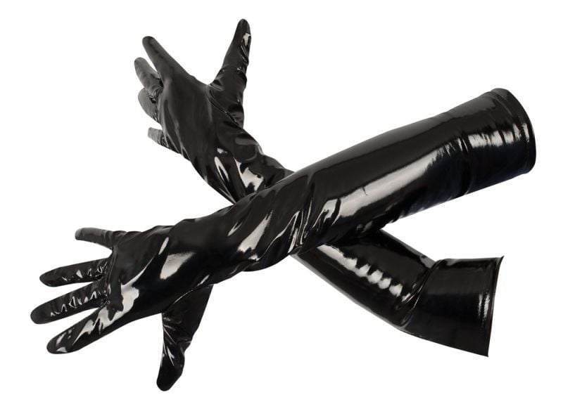 Manusi lungi, de vinil, cu insertii elastice Vinyl Gloves, Black Level - XL