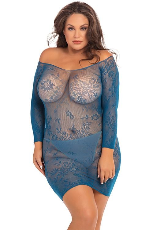 OPEN SEASON OFF SHOULDER DRESS BLUE, RENE ROFE - XL/2XL