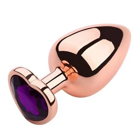 Plug Anal mare , Rose Gold, Dark Purple Stone