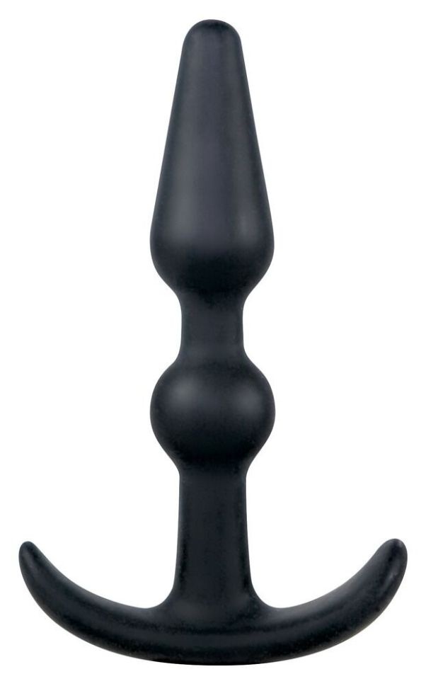 Plug anal negru in forma de ancora Ax cu margele Silicone Butt Plug