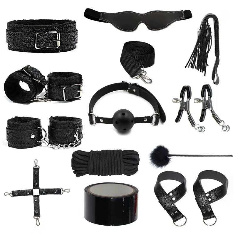 Set BDSM complet BDSM Fetish Essentials Set, 12 piese, negru