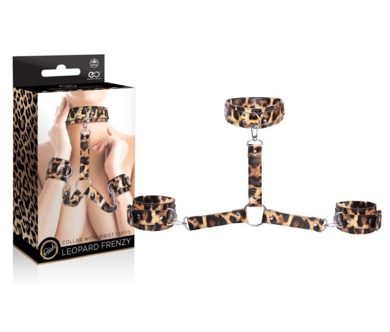 Set catuse si zgarda LEOPARD FRENZY COLLAR WITH HAND CUFFS