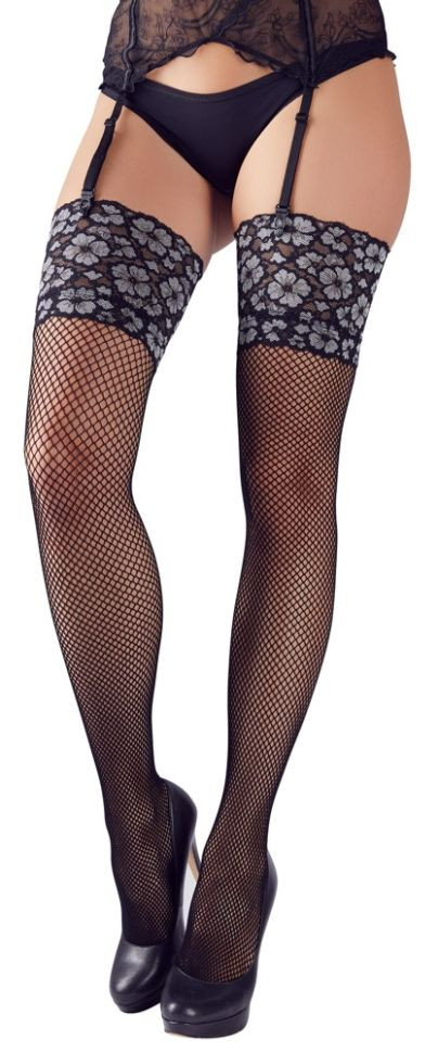 Stockings, Cottelli Legware, black/silver - S/M