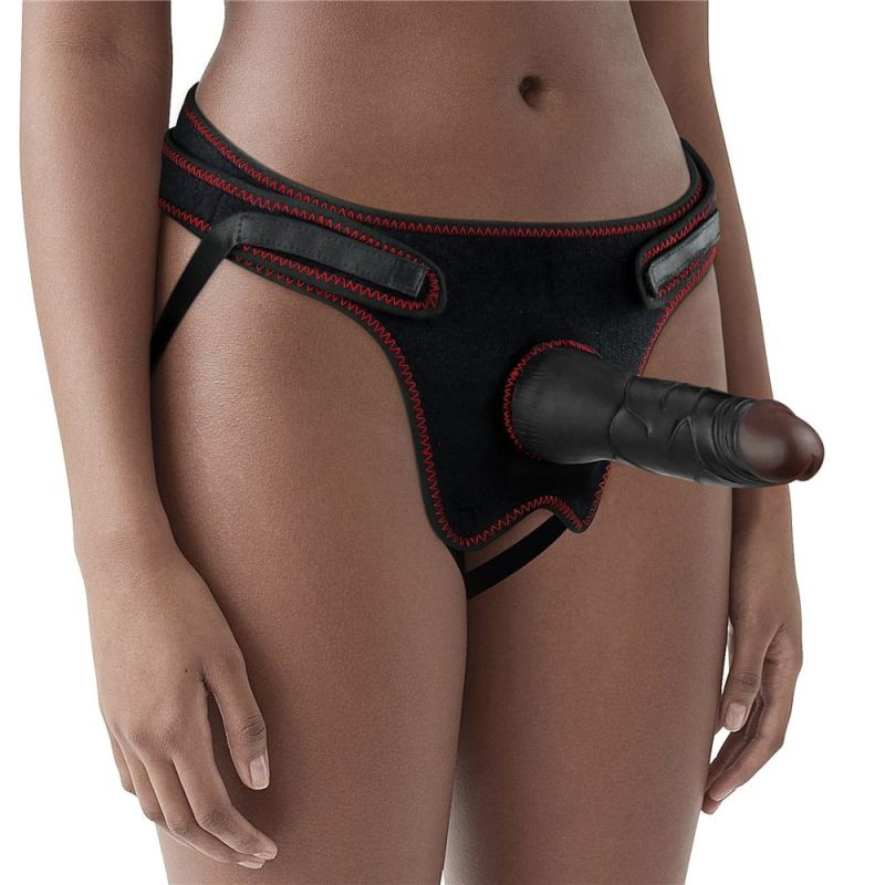 Strap-on cu ham si curea reglabile, prevazut cu dildo realist Black (19cm)