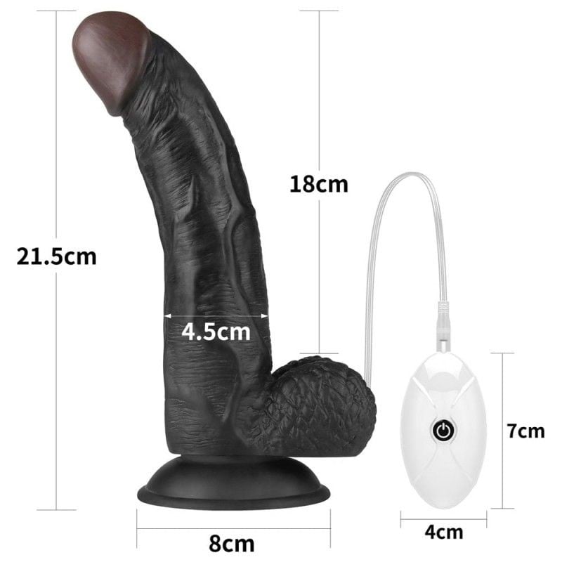 Strap-on cu ham si curea reglabile, prevazut cu vibrator realist cu 10 functii Black (21.5cm) - 2 | YEO