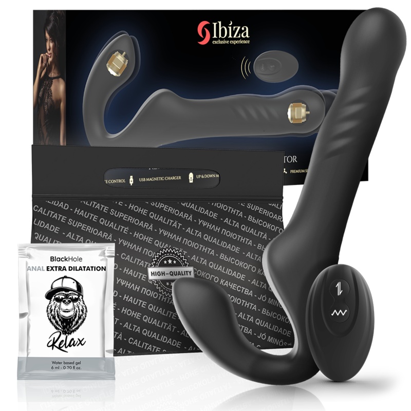 Strap-on cu telecomanda fara curele, fara sustinere, cu 2 capete vibratoare IBIZA - REMOTE CONTROL