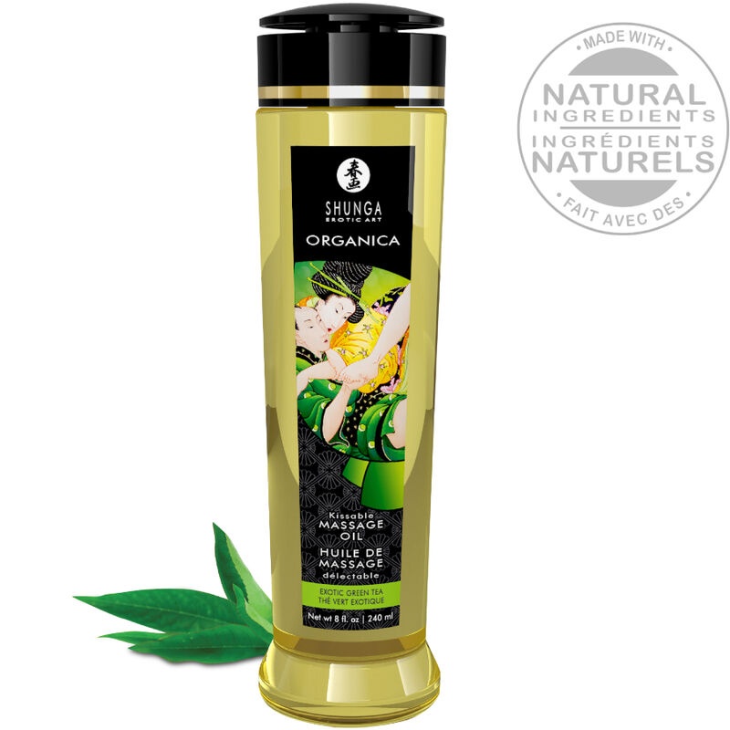 Ulei de masaj erotic organic cu aromă de ceai verde 240 ml Shunga