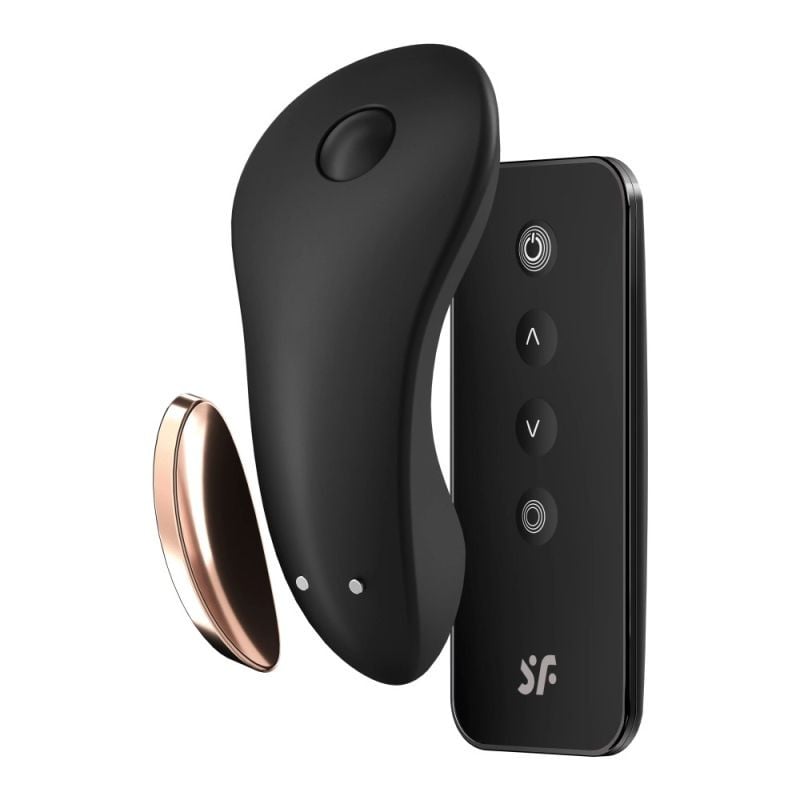 Vibrator din silicon pentru chiloti cu telecomanda Satisfyer Little Secret Black (8.5cm) - 1 | YEO