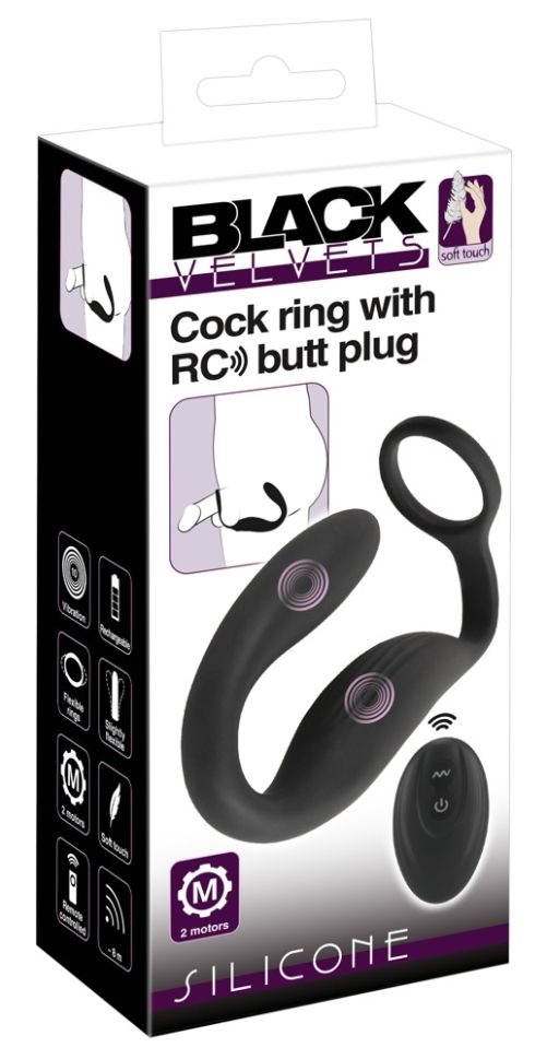 Vibrator pentru prostata si perineu cu inel pentru penis Cock ring with RC butt plug