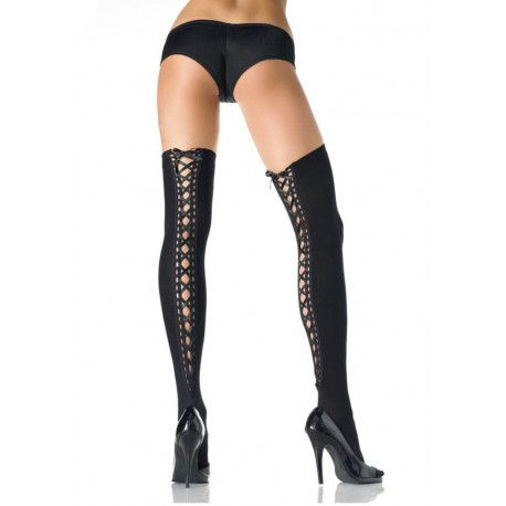 726289 OPAQUE THIGH HI W/ LACE UP BACK LEGAV00253 BLK - OS