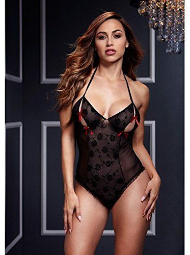 Body sexy negru cu model floral Peekaboo Teddy - OS