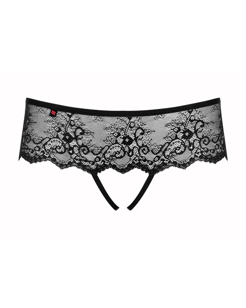 Chilot tanga din dantela elastica cu decupaj inghinal Merossa crotchless panties, black - S/M