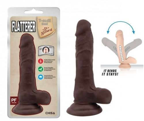 Dildo cu un corp realist si testicule, prevazut cu ventuza Flatterer Brown 18cm