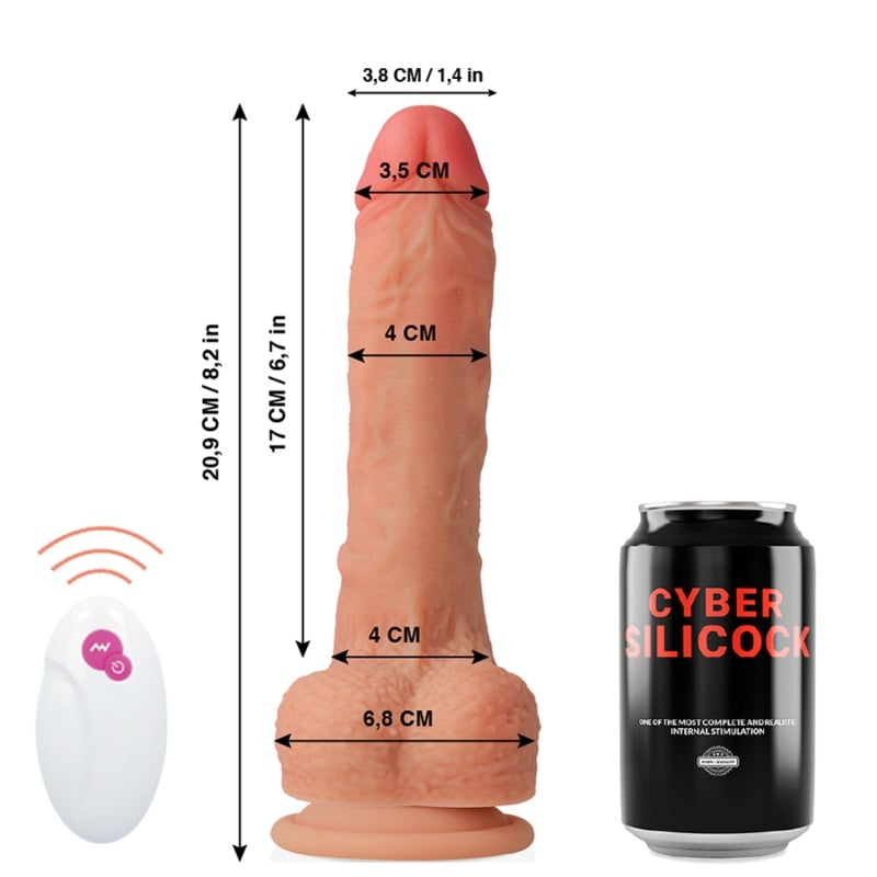 Dildo cu vibratii si miscare sus jos cu telecomanda CYBERSILICOCK Master Huck 20 cm diam 4 cm