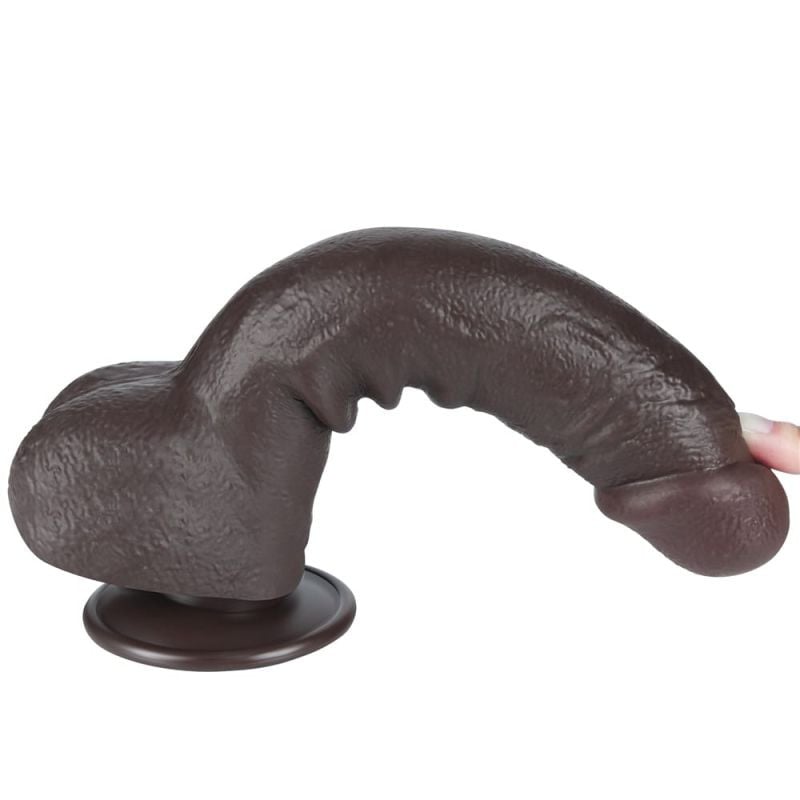 Dildo din material TPE super realist cu două straturi 9.5' Sliding Skin Dual Layer Dong Black (24cm)