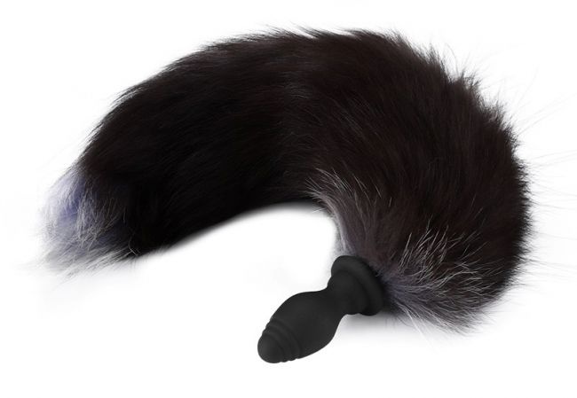 Dop Anal cu coada Fox Tail, 10 Moduri Vibratii, Maro, Silicon, USB