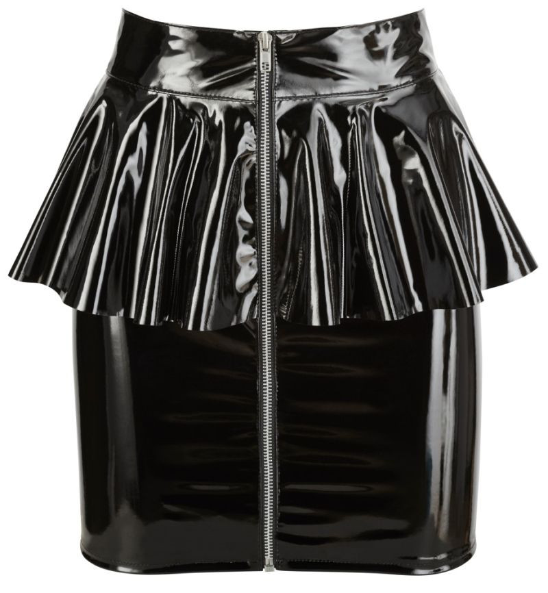 Fustita sexy din vinil cu fermoar Vinyl Skirt with Peplum black, Black Level - M - 1 | YEO