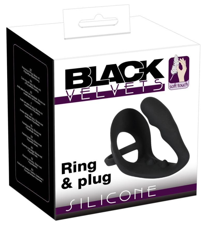 Inel pentru penis/bile cu plug anal pentru stimularea punctului P Ring & plug