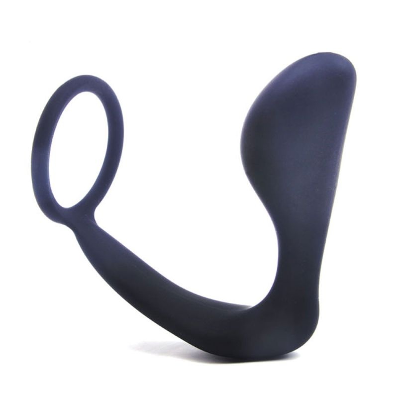 Inel pentru pensi cu stimulator prostata Black Silicone Ass-Gasm Plug with Cockring