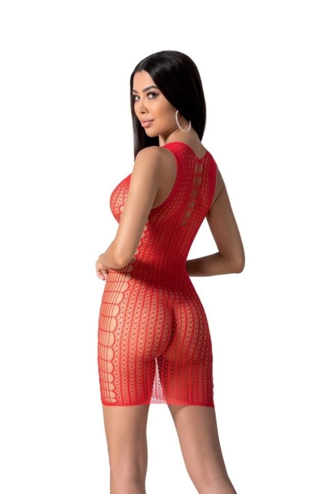 Rochie sexy din plasa elastica cu model geometric Rochie Passion BS097 red - S/L - 1 | YEO