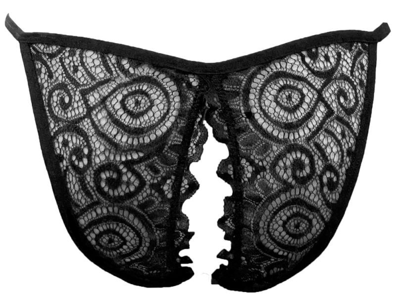 Slip din dantelă deschis in zona inghinala și vibro-glont Remote Lace Peek-a-Boo, black (S-L) - 3 | YEO