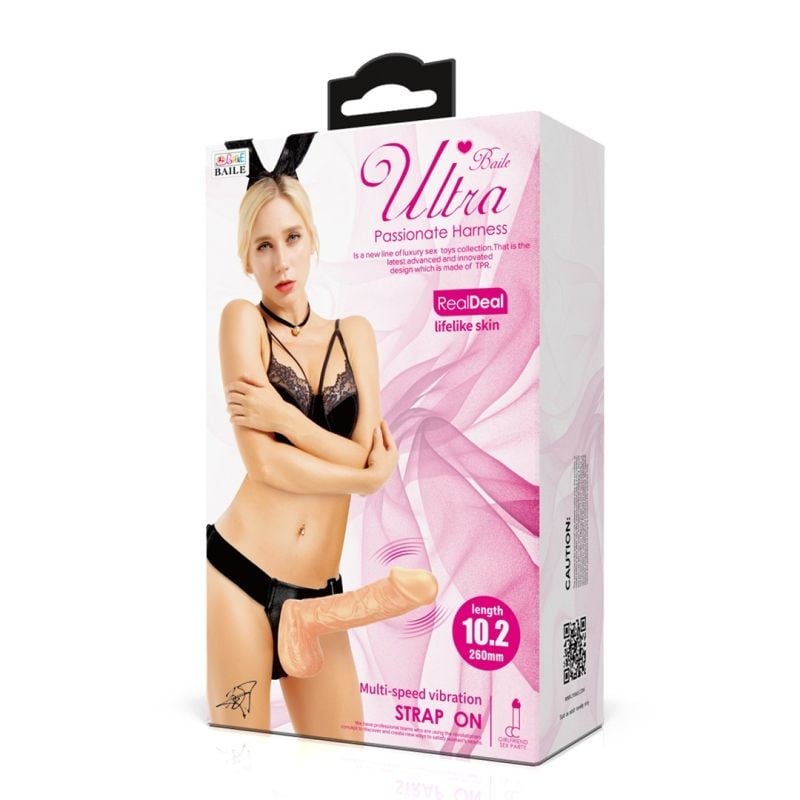 Strap-on reglabil pentru femei cu vibrator 19.4cm ULTRA PASSIONATE HARNESS - 2 | YEO