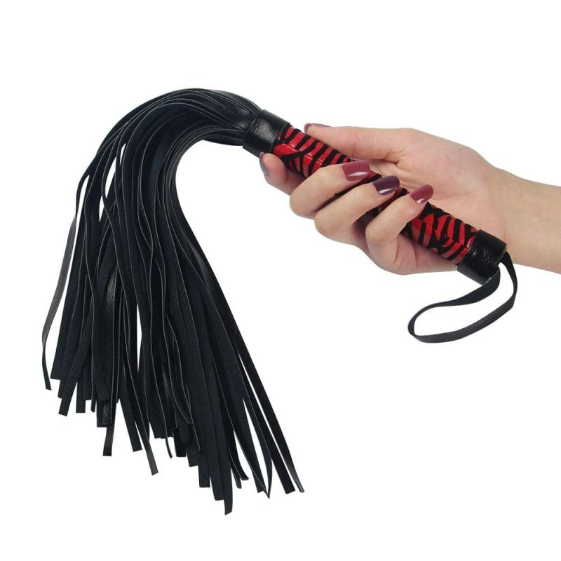 Whip Me Baby Leather Whip, Black/Red