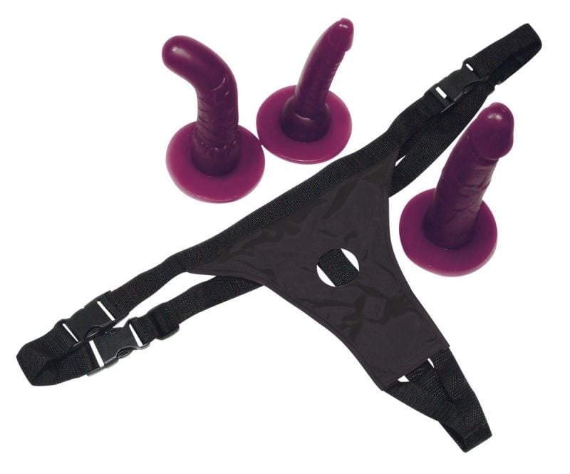 Chilot reglabil cu 3 vibratoare interschimbabile Strap-on Set, Bad Kitty - 1 | YEO