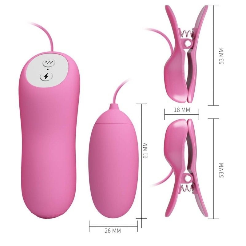 Cleme reglabile cu electrosocuri pentru mameloane si ou vibrator Pretty Love Electric - 2 | YEO