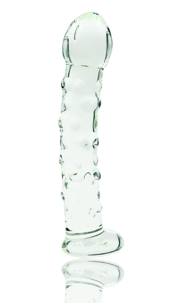 Dildo elegant, luxos din sticla Sticla Ribbed Clear, 17 cm