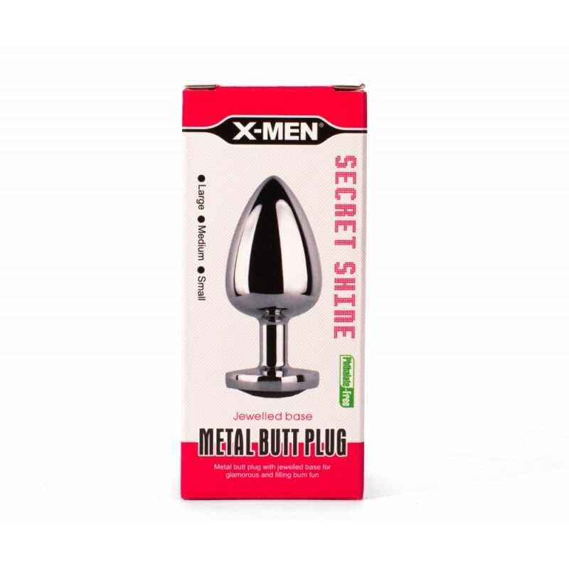 Dop anal din metal X-men Large Secret Shade (9.5cm) Baza texturata cu diamant rosu - 1 | YEO