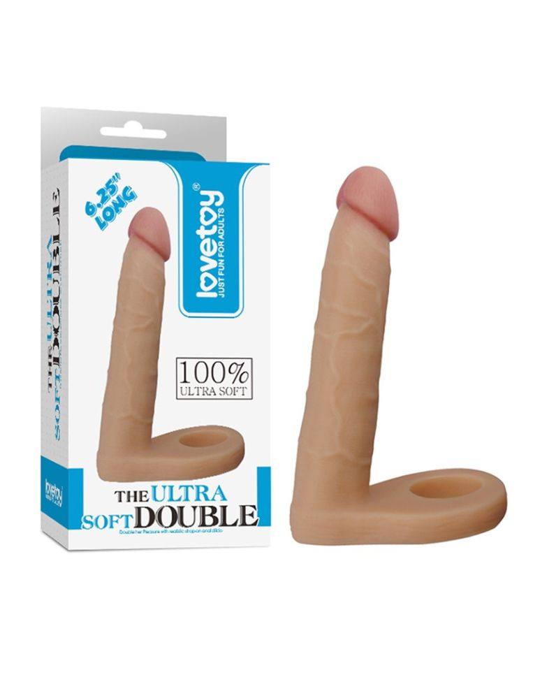 Inel penis cu stimulare anala The Ultra Soft Double (inserabil 14cm)