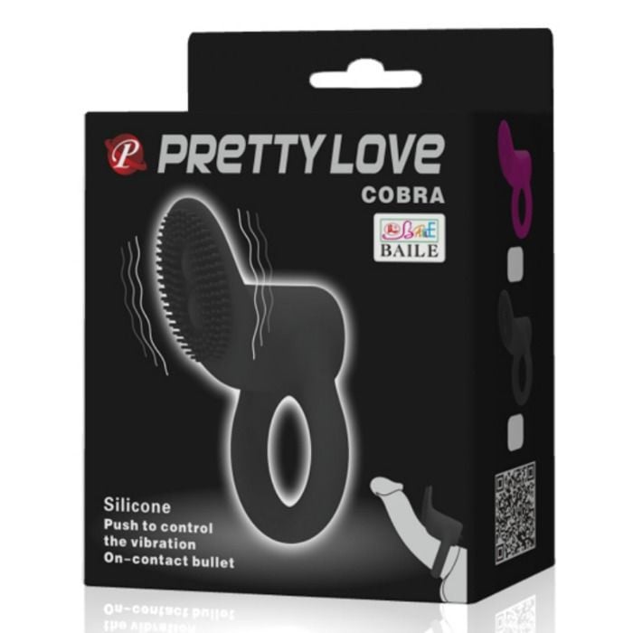 Inel vibrator din silicon cu stimulator clitoridian Pretty Love Cobra Black - 2 | YEO