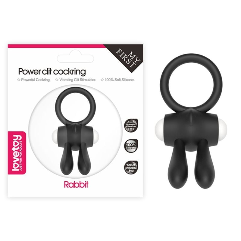 Inel vibrator puternic cu stimulator clitoridian POWER CLIT COCKRING BLACK