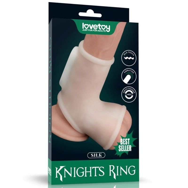 Manson penis cu vibratii Vibrating Silk Knights Ring with Scrotum Sleeve (White) - 2 | YEO